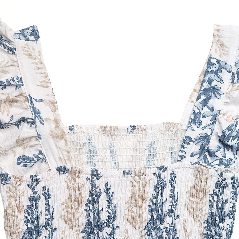 Printed Square Neck Slim-Fit Dress